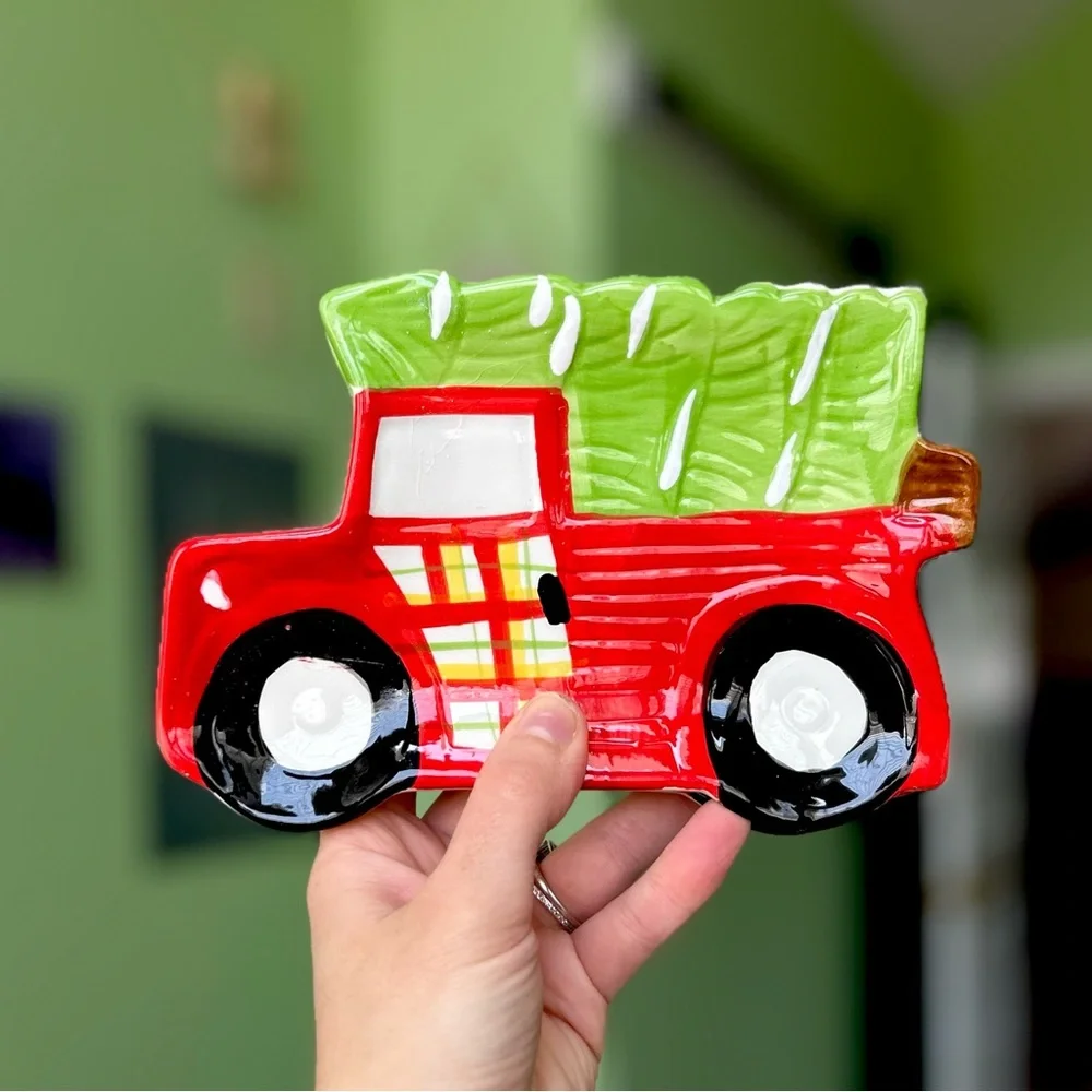 Ceramic Red & Green Christmas Truck Kitchen Spoon Rest Set of 2
